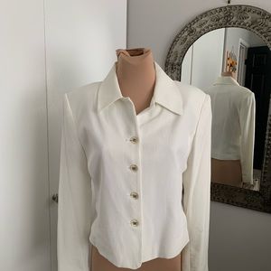 JACKET WINTER WHITE BUTTON FRONT 80’S STYLE SHOULDER PADS SIZE 8